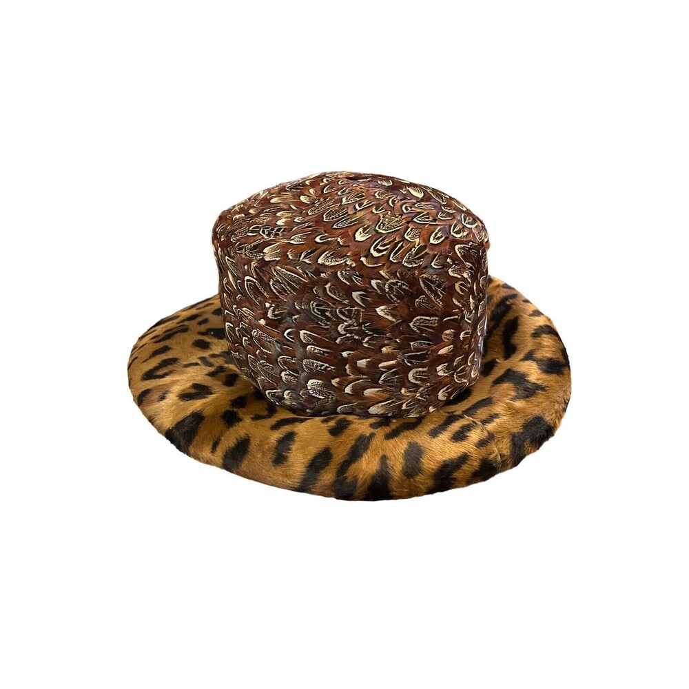 Vtg MR‎ JOHN CLASSIC NEW YORK PARIS TAN WOOL & Pheasant FEATHER Church DERBY Hat